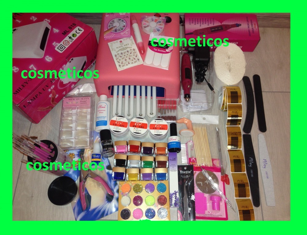 Kit unghii false gel set manichiura -freza,lampa,geluri colorate,tipsuri -  BEST | Okazii.ro