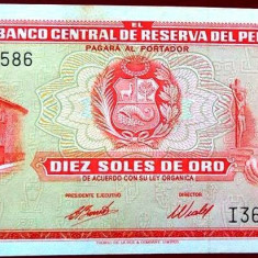 Bancnota exotica 10 Soles de Oro - PERU, 1973 * Cod 773 = UNC