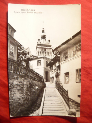 Ilustrata - Sighisoara - Scara catre Turnul cu Ceas , circulat 1963 foto