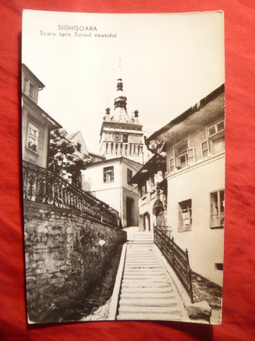 Ilustrata - Sighisoara - Scara catre Turnul cu Ceas , circulat 1963