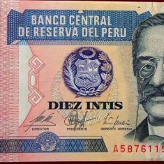 Bancnota 10 INTIS - PERU, 1987 * Cod 775 A = UNC