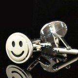 Butoni noi stil casual SMILE FACE argintii + cutie simpla cadou, Inox