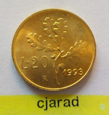 Moneda 20 Lire - Italia, anul 1993 *cod 1222 = a.UNC foto