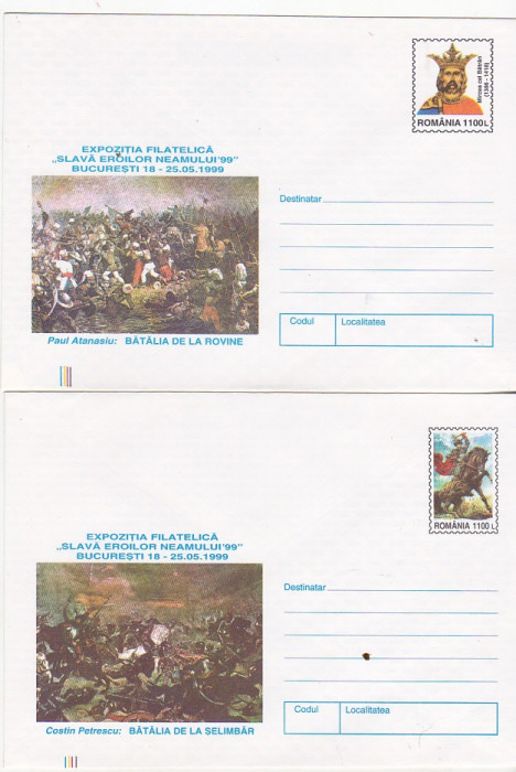 bnk fil Lot 2 intreguri postale 1999 - Expofil Slava eroilor neamului Bucuresti