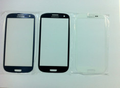 Geam Samsung Galaxy S3 i9300 / i9305 alb negru albastru + adeziv foto