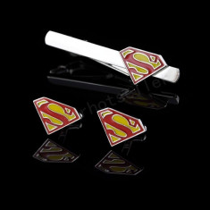 Butoni set cu ac cravata model SUPERMAN + cutie simpla cadou