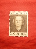 Timbru 2 1/2 guldeni brun Antilele Olandeze-Regina Iuliana nestamp.faraguma 1950, Nestampilat