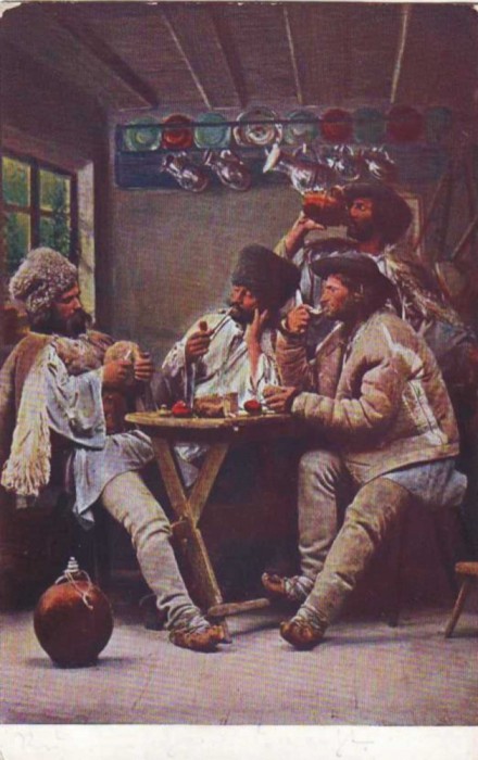 1554 - BRASOV, Ethnic, shepherds to tavern - old postcard - used