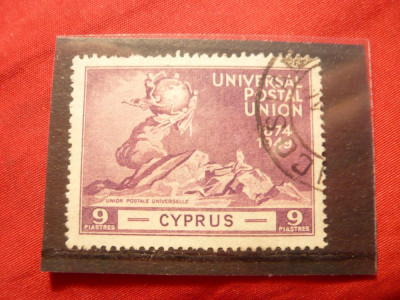 Timbru 9 Piastri brun-rosu -75 Ani UPU Cipru- Colonie Britanica 1949 foto