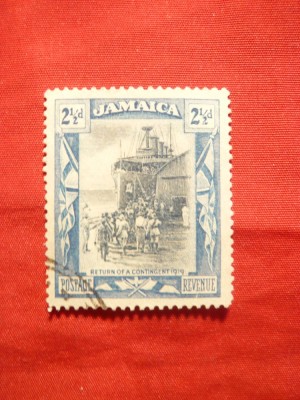 Timbru 2 1/2 pence albastru -Jamaica 1920 -Intoarcerea Trupe Britanice foto