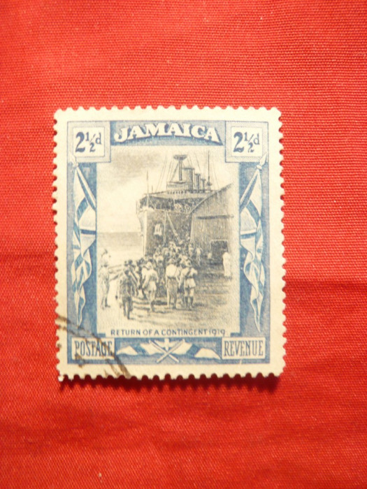 Timbru 2 1/2 pence albastru -Jamaica 1920 -Intoarcerea Trupe Britanice