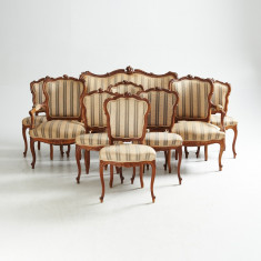 Salon stil rococo canapea doua fotolii 6 scaune lemn nuc foto