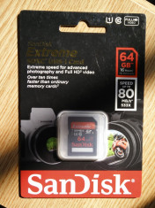 Card SanDisk Extreme Plus 64 GB SDXC UHS-1, 80MB/s (SDSDXS-064G-X46), nou foto