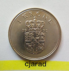 Moneda 1 COROANA - DANEMARCA, anul 1972 *cod 1304 --- XF foto