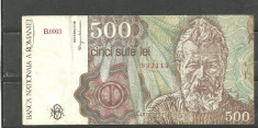 ROMANIA aprilie 1991 - BANCNOTA 500 LEI circulata, VF (serie 3113) foto