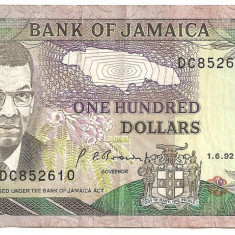 JAMAICA 100 DOLLARS DOLARI 1992 F