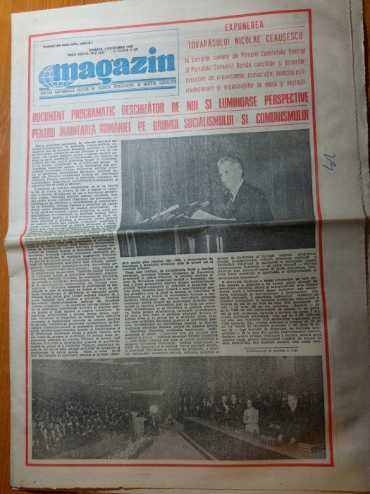 ziarul magazin 3 decembrie 1988 ( plenara comitetului central al P.C.R )
