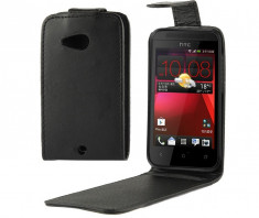 Husa/toc piele eco friendly HTC DESIRE 200, flip cover cu clapeta, NEGRU foto