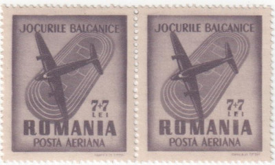 Jocurile Balcanice - 1948 - 7+7 lei - 2 buc. (bloc de 2) NEOBLITERATE foto
