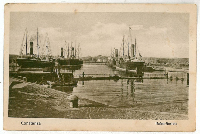 3203 - CONSTANTA, Ships in the Harbor TOMIS - old postcard - used - 1921