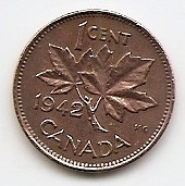 Canada 1 Cent 1942 - George VI (with IND IMP) 19.05 mm, KM-32 foto