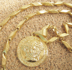 Lant medalion inox placat model Versace Medusa= 60 ron foto