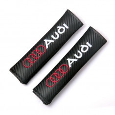 Husa centura de siguranta cu logo Audi textura carbon fiber - 2 buc foto