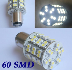 2x Led BAY15D 60 SMD pozitie si frana doua intensitati lumina alb rece foto