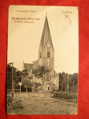 Ilustrata Bromberg -Polonia - Biserica Evanghelica ,circulat 1929 cu25 gr. brun foto
