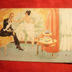 Ilustrata -Scena romantica de budoar -inc.sec.XX , color