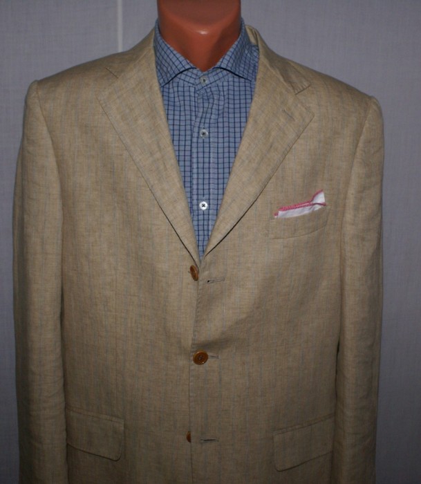 Costum barbati dinin 100% ALFIERI marimea 50 culoarea camel cu dungi albastre foto mare Costum barbati dinin 100% ALFIERI marimea 50 culoarea camel cu dungi albastre foto mare