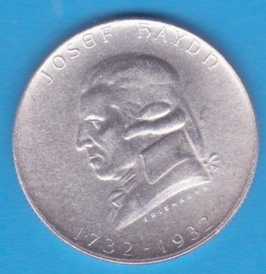 (1) MONEDA DIN ARGINT AUSTRIA - 2 SCHILLING 1932 - HAYDN, CEA MAI RARA DIN SERIE foto
