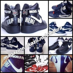 SNEAKERS BARBATI FIRMA NIKE SUPREME AIR FORCE 1 WORLD FAMOUS GHETE BLEUMARIN foto