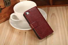 Husa / toc piele fina iPhone 4 / 4s lux, tip flip cover portofel, MARO CONIAC foto