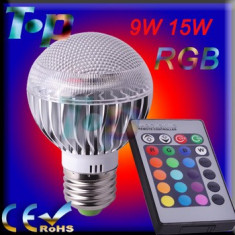 Bec LED RGB 9W telecomanda program schimbare culoare foto