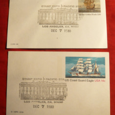 2 Carti Postale 1980 Expozitie Filatelica Pacific Sta.- Nave SUA
