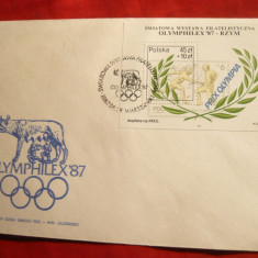 Plic cu stamp. speciala si colita Expozitie Olimphilex '87 Polonia