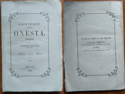 Octave Feuillet , Onesta ; Traductiune de George Popovici , profesor , 1856 foto