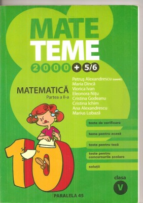 (C6372) PETRUS ALEXANDRU - MATEMATICA CLASA A V-A, TESTE, SOLUTII, PARTEA A II-A foto