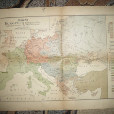 Harta Europei pe Nationalitati -Sursa germana A,Mayer 1918 , 57x39 cm