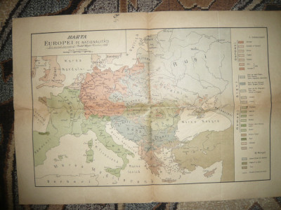 Harta Europei pe Nationalitati -Sursa germana A,Mayer 1918 , 57x39 cm foto