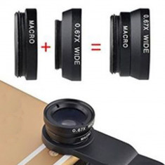 Lentile universale CLIP LENS 3 in 1 fish eye, macro, wide angle