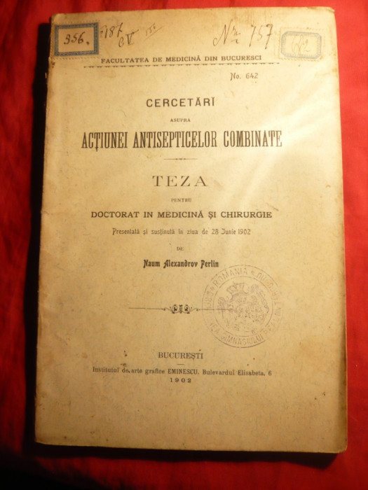 Naum Al.Perlin - Actiune Antiseptice Combinate -Teza Doctorat 1902