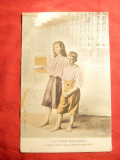 Ilustrata -de autor- Doi orfani cersind , cca.1900 Franta, Necirculata, Printata