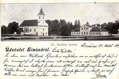 Romania, Simand (Arad) carte postala circulata 1899: Castelul baronului Banhidy foto