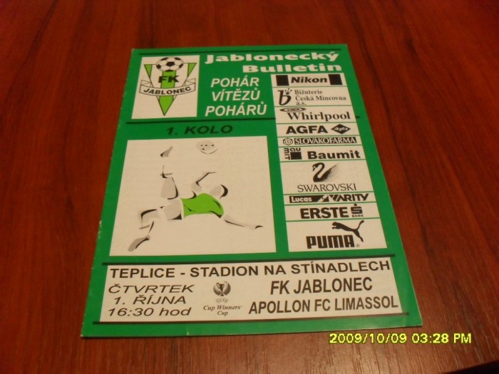 program FK Jablonec - Apollon Limassol