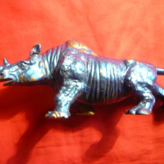 Statueta Rinocer bronz -vopsit albastru metalizat , L= 10,5 cm