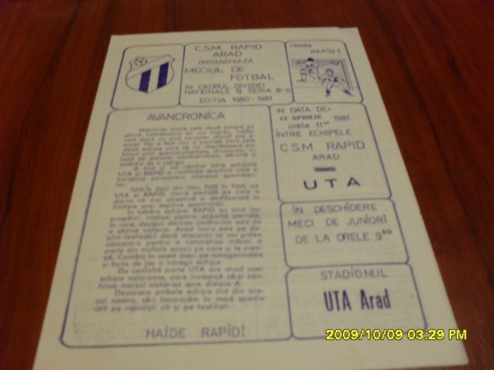 program Rapid Arad - UTA