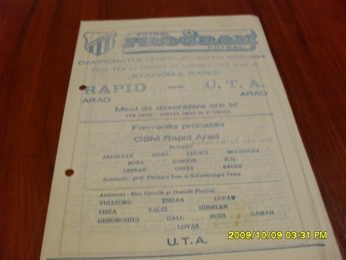 program Rapid Arad - UTA