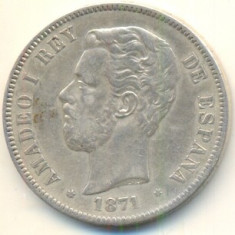 Spania 5 pesetas 1871-Ag 24,9g-necuratata foto